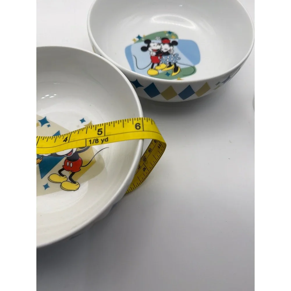 Disney Mickey Mouse Minnie Pluto Gibson Bowl and Glass Set 4 Piece Harlequin